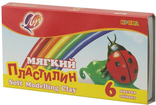 Пластилин восковой Луч Кроха мягкий 6 цветов 99г со стеком