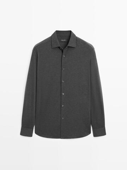 Massimo Dutti Рубашка облегающего кроя из эластичной ткани, серый