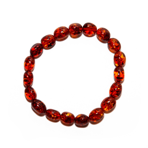 Браслет из янтаря натурального, бусины 9 мм "мятый шар"