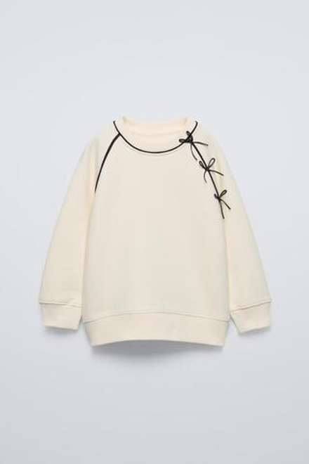 ZARA ТОЛСТОВКА С БАНТАМИ, ЭКРЮ