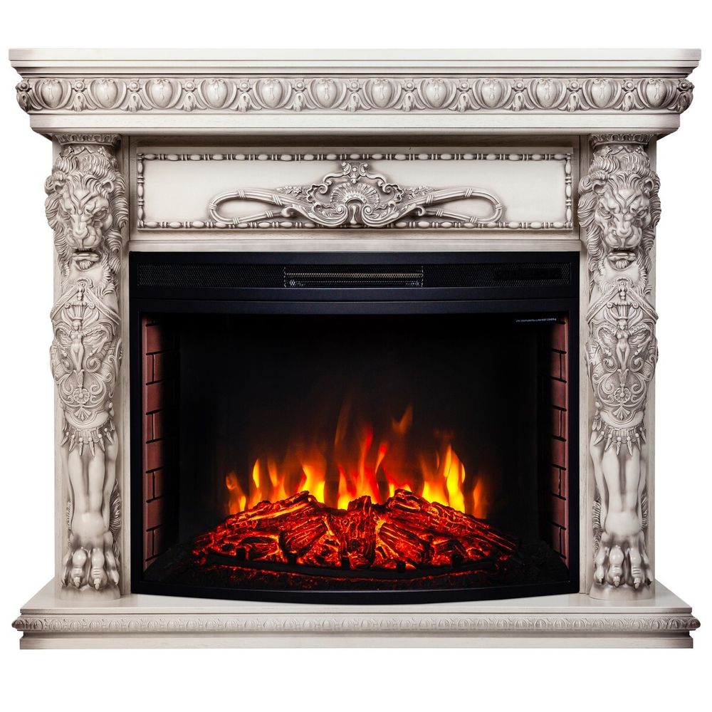 Электрокамин RealFlame Romano 33 WT белый дуб с серой патиной с очагом Firespace 33 S IR