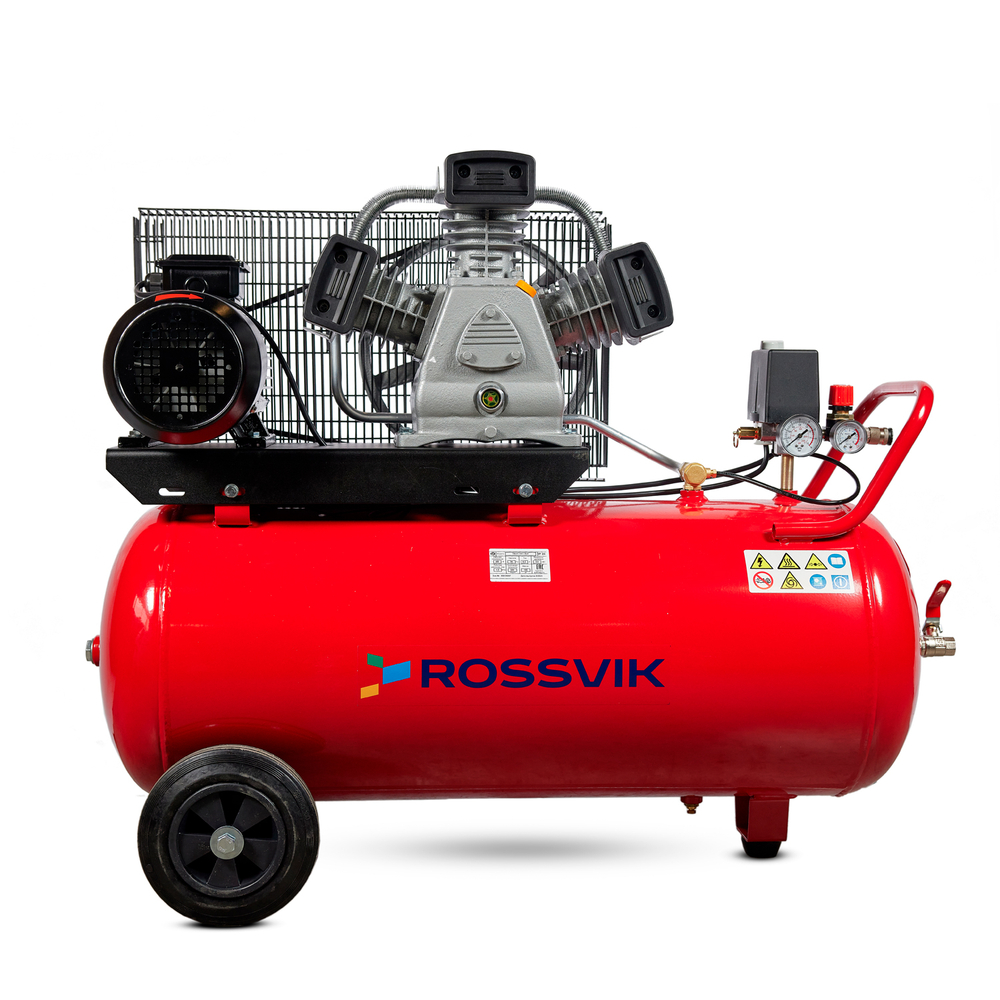 Компрессор ROSSVIK СБ4/С-100.LB40, 580 л/мин, 10 бар, ресивер 100 л, 380 В/3 кВт, красный