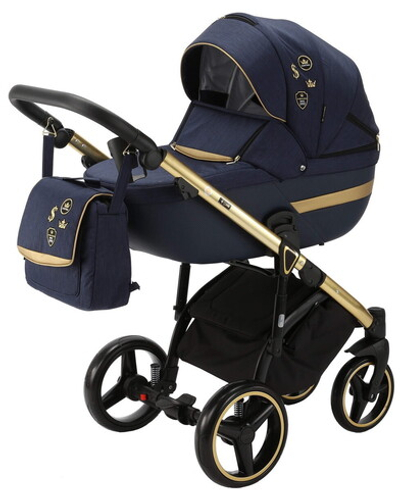 Детская коляска Adamex Cortina Special Edition 3 в 1 CT-474 (Т.СИН+Т.СИН.КОЖА+ЗОЛОТ.РАМА)