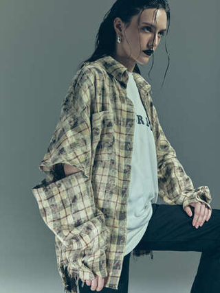 Рубашка Grunge с отстегивающимися рукавами, бежево-черная