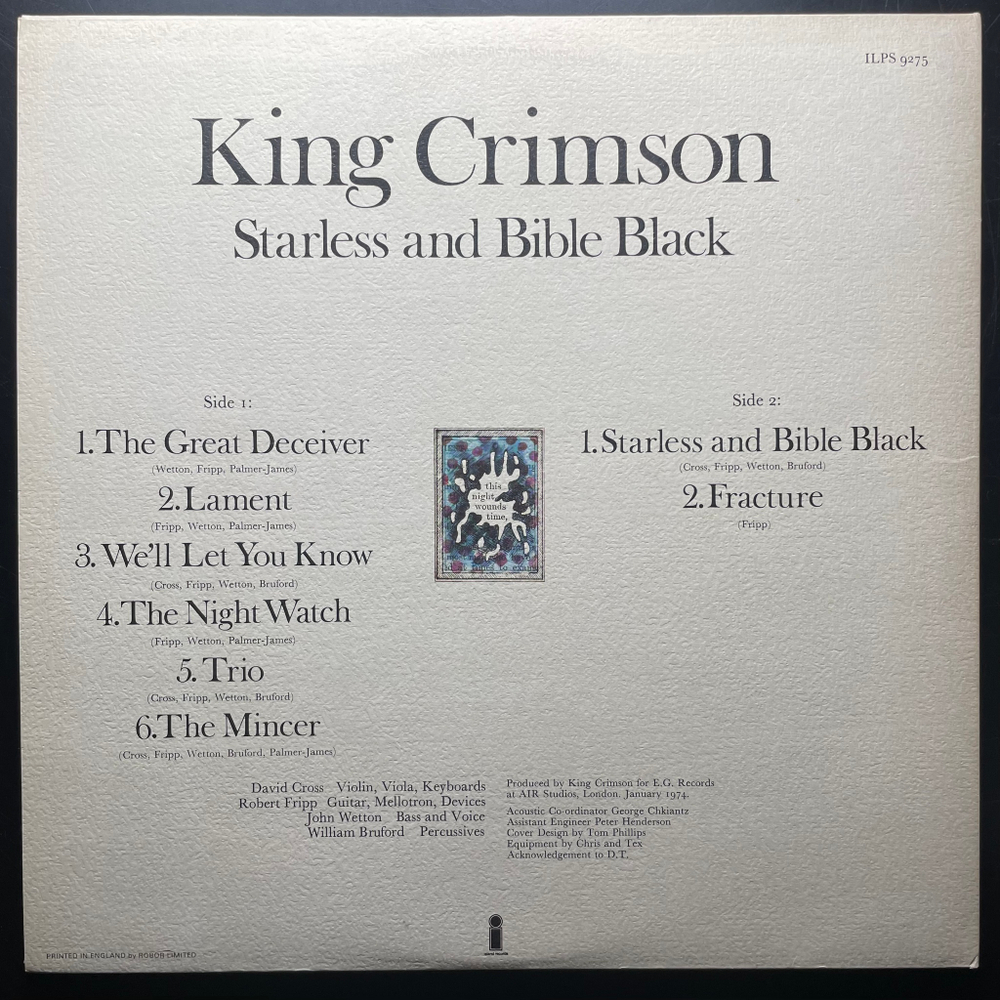King Crimson ‎– Starless And Bible Black (Англия 1974г.)