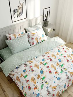 Постельное белье Сказка "Dogs on white/Николь" 1,5-сп Наволочка 50х70 см 1 шт Простынь 150х215 см Пододеяльник 145х215 см, перкаль