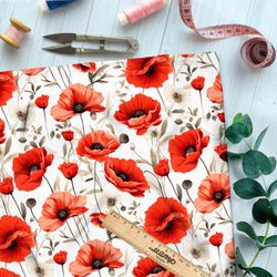 Ткань Ниагара Софт поле красных маков