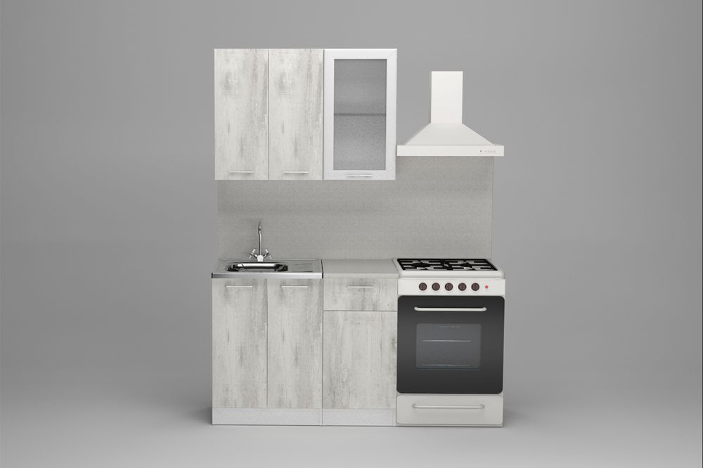 Кухонный гарнитур Алина мини 1000 мм, каркас ЛДСП, фасад ЛДСП; Стекло, Белый/Пайн белый