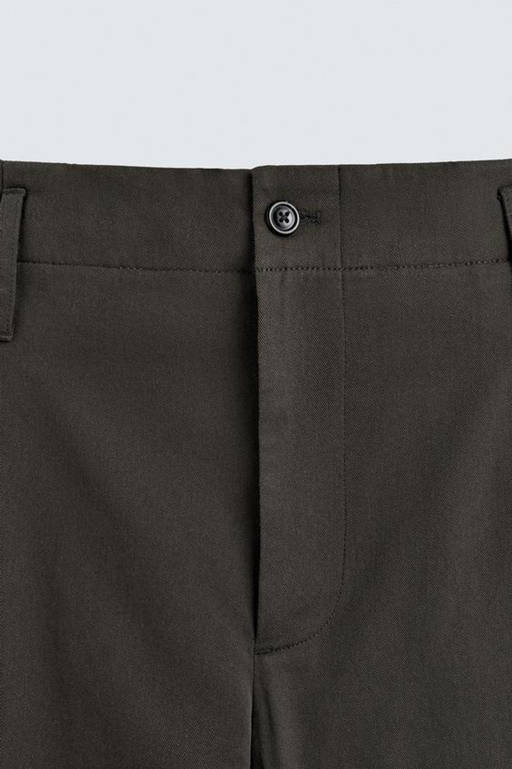 ZARA БРЮКИ СО СКЛАДКАМИ ИЗ ХЛОПКА И ВИСКОЗЫ, ТЕМНЫЙ ХАКИ