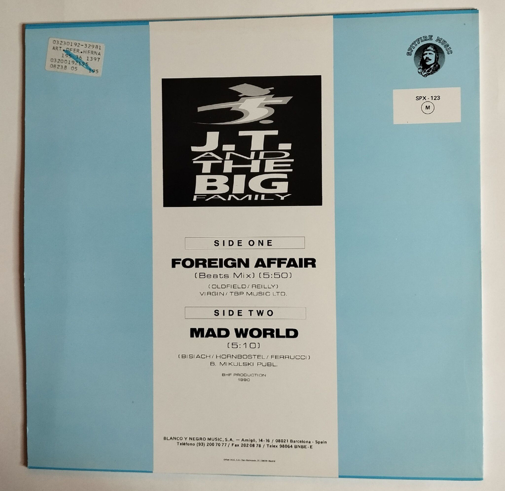 Винтажная виниловая пластинка LP J.T. And The Big Family Foreign Affair (Spain 1990) Maxi Single