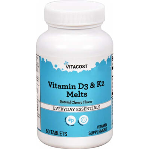 Vitacost, витамины D3 и K2, натуральный вишневый вкус, 60 таблеток