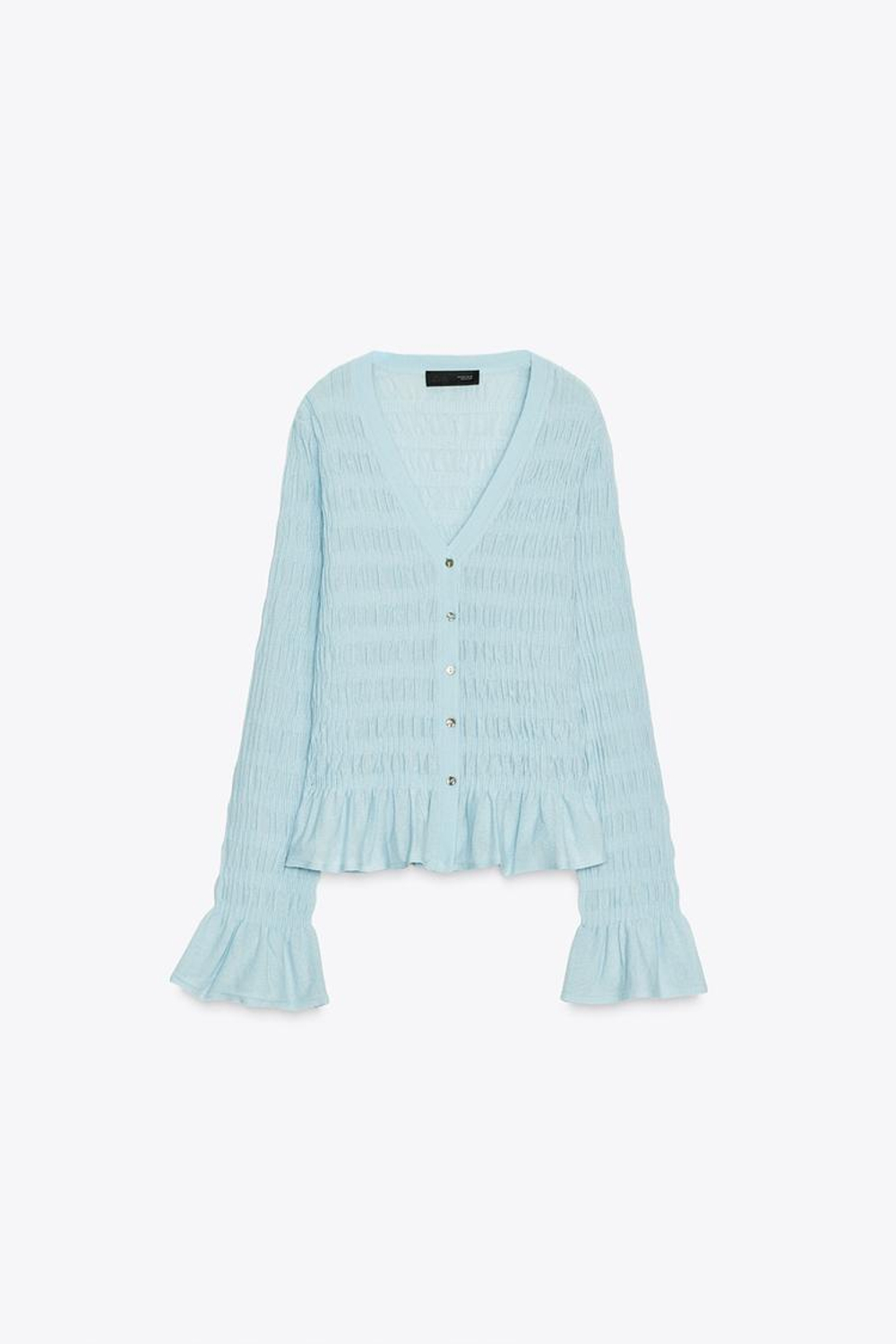 ZARA КАРДИГАН СО СБОРКАМИ, ГОЛУБОЙ