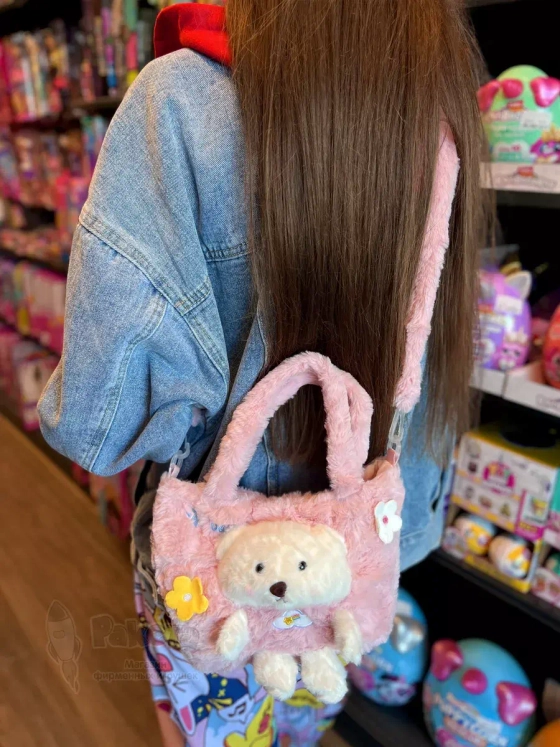 Сумка плюшевая пушистая через плечо сумочка игрушка мишка