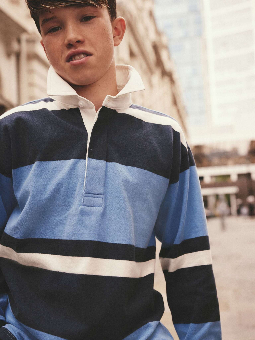 Поло с длинным рукавом для мальчика Next 681-614, Синий, Молочный