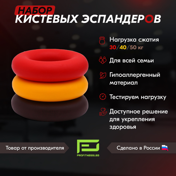 НАБОР КИСТЕВЫХ ЭСПАНДЕРОВ PROFITNESSLAB 3 шт. (30,40,50 кг)