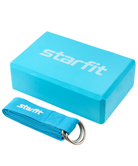 Блок и ремень для йоги, комплект YB-205, синий пастель