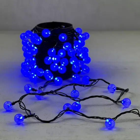 Светодиодная гирлянда шарики Пузырьки 10 м., 220V., 100 синих LED ламп 23 мм., коннектор, черный ПВХ, LTC (PCS-100B-B)