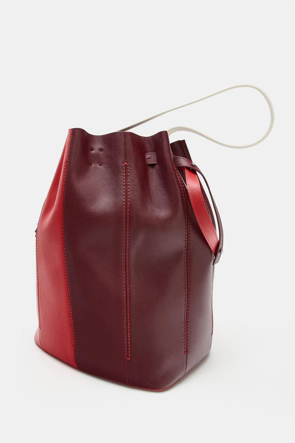 ZARA КОМБИНИРОВАННАЯ КОЖАНАЯ СУМКА, КРАСНЫЙ