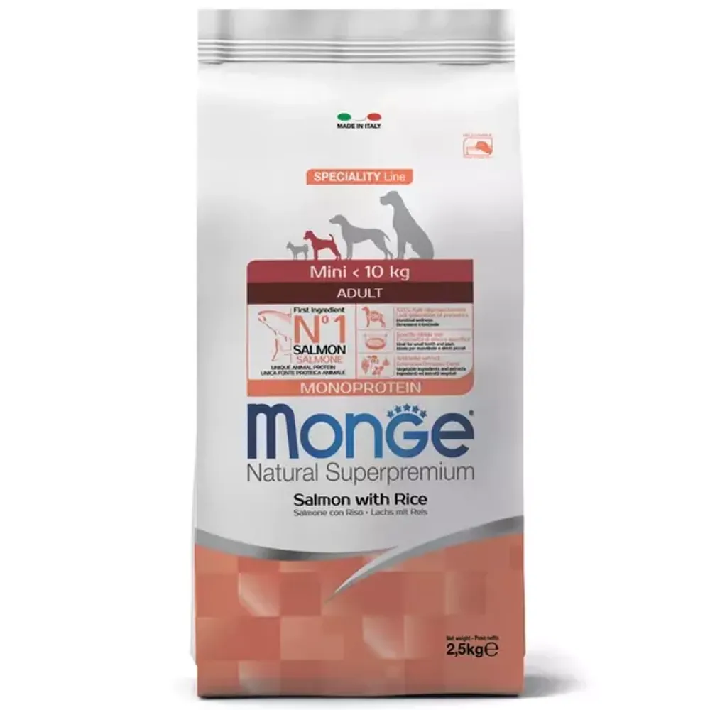 Сухой корм Monge Dog Speciality Line Monoprotein Mini для взрослых собак мелких пород, из лосося с рисом