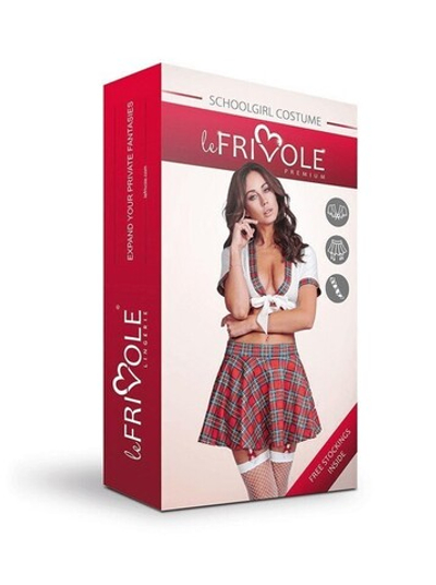Эротический костюм Школьницы ML (Цвет: Белый с красным)