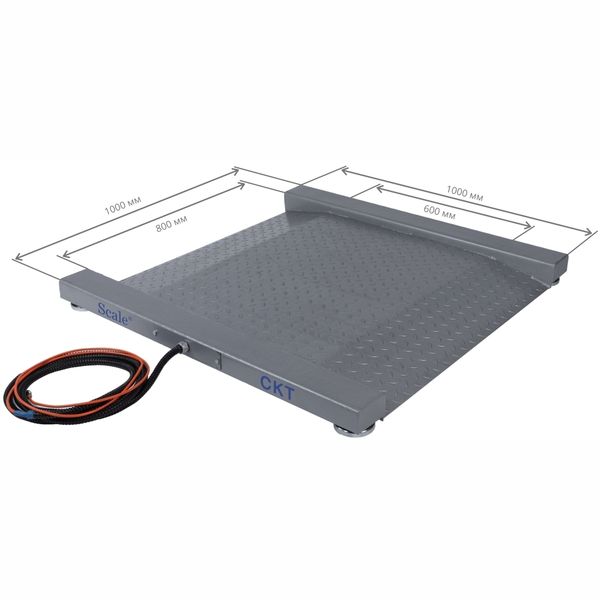 Весы платформенные низкопрофильные СКЕЙЛ СКT 500-1010, LED, АКБ, 500кг, 200гр, 1000х1000, RS-232, стойка (опция), с поверкой, выносной дисплей