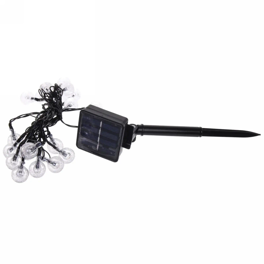 Гирлянда для улицы «Роса» 3м, 20 ламп LED чёрный провод, 2 реж, IP-55, Теплый белый (солнечная батарея).