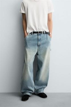 ZARA ДЖИНСЫ WIDE BAGGY FIT, ГОЛУБОЙ