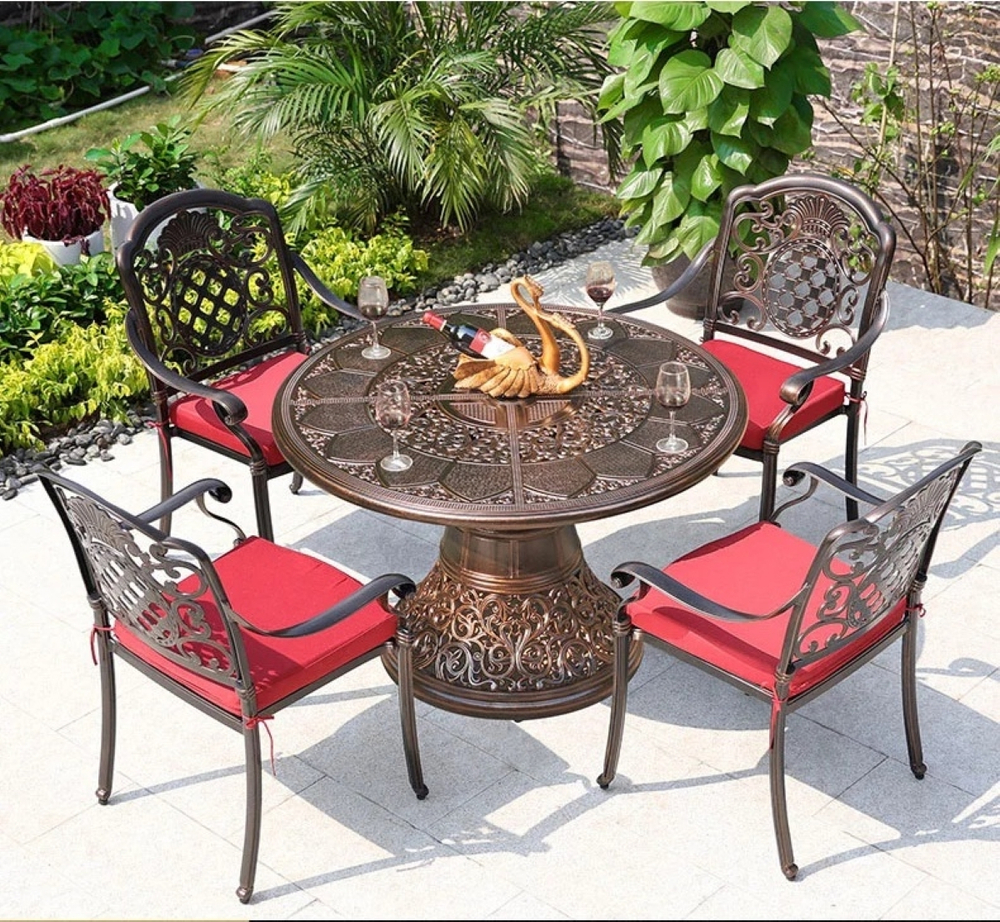 Обеденный комплект из литого алюминия стол Сандаловое дерево(118см) + 4 кресла Гуерлайн