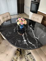 Круглый стеклянный раздвижной стол "Черный оникс" и стулья "ГУЧИ" капучино