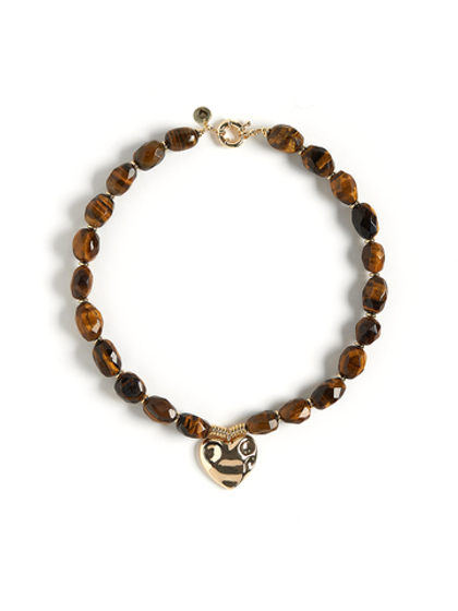 Колье "Crumpled Heart" Тигровый глаз Gold