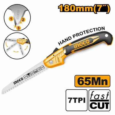 Садовая пила складная 180 мм, 65Mn, 7TPI INGCO HFSW18028C