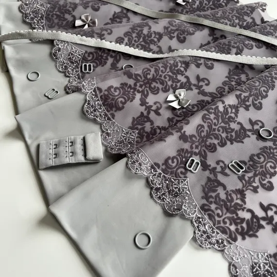 Кружево флок на сетке пепельный 25 см