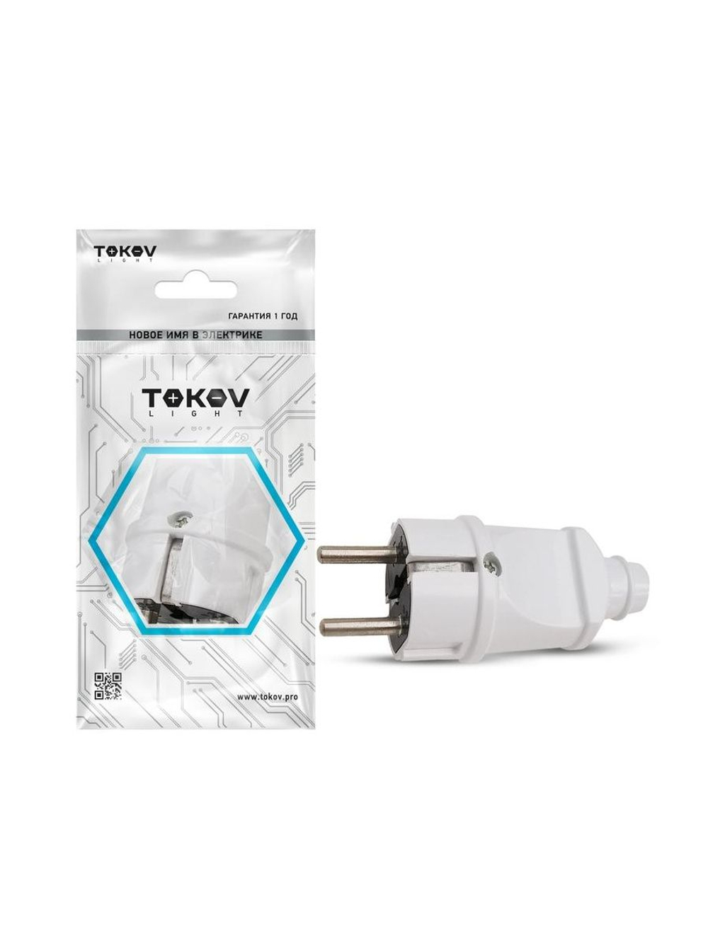 Вилка прямая 16А 250В с заземл. бел. TOKOV ELECTRIC TKL-PLZ-C01