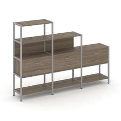 Shelf System Трехсекционный стеллаж четырех/трех/двухярусный с ящиками SN.STM-431 Вяз Благородный/Ме