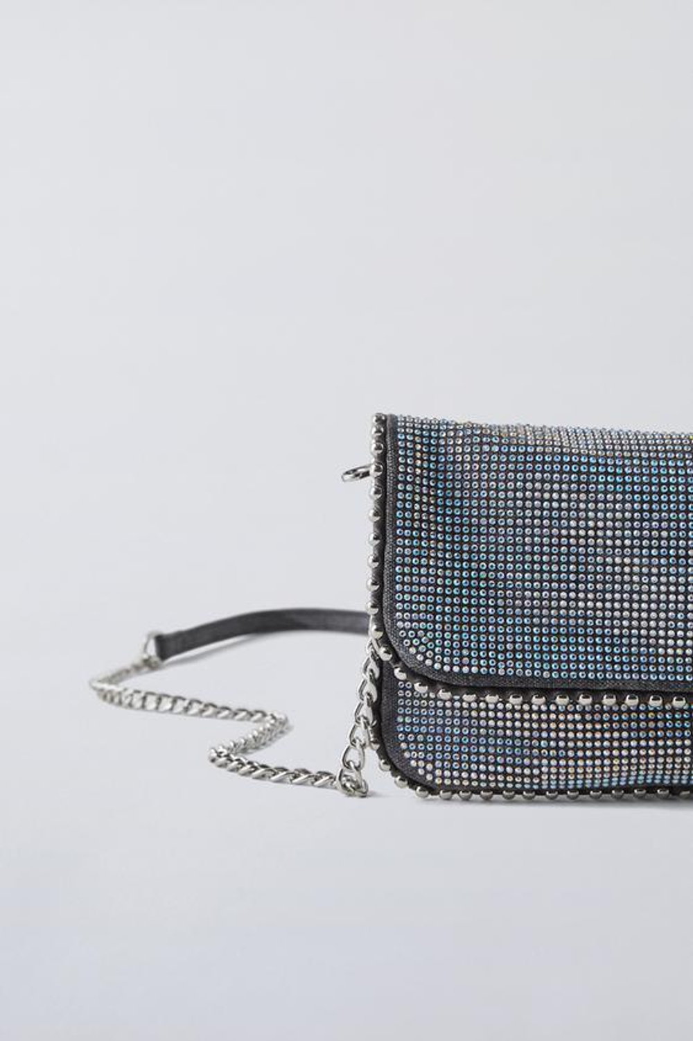 ZARA МЕТАЛЛИЧЕСКАЯ СУМКА СО СТРАЗАМИ, СЕРЕБРИСТЫЙ