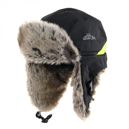 Шапка-ушанка Нельма (кошачий глаз, черный-лайм) Новатекс