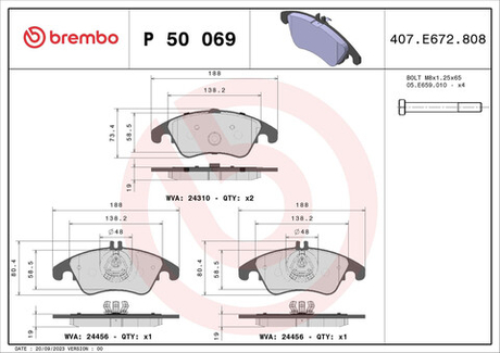 BREMBO - P50069-BRB - Brake Pad Set, disc brake
