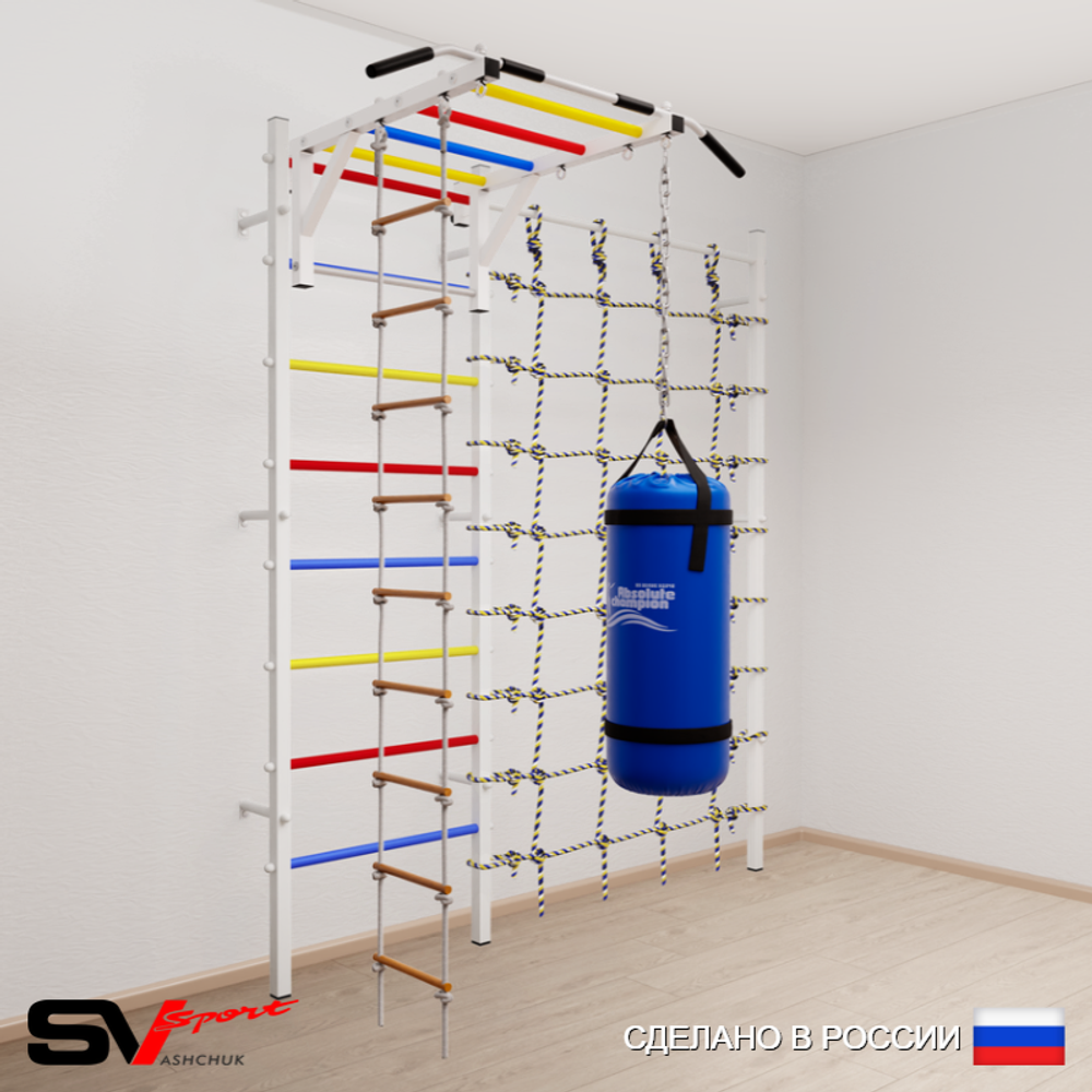 Шведская стенка Sv Sport 53110 (Турник рукоход/Лестница/Цепь/Мешок 15кг/Канатный лаз)