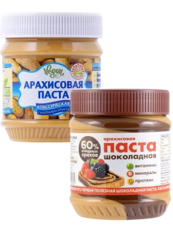 Арахисовая паста Классическая, Шоколадная 340 г * 2 шт