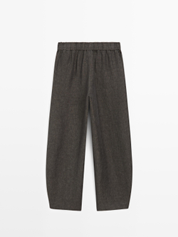 Massimo Dutti Льняные брюки бочкообразного кроя, шоколадный