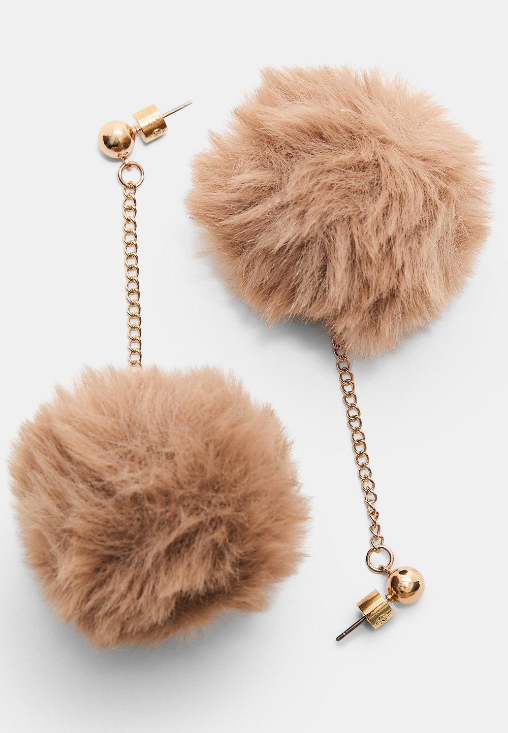 STRADIVARIUS Серьги-цепочки с помпоном из искусственного меха, коричневый