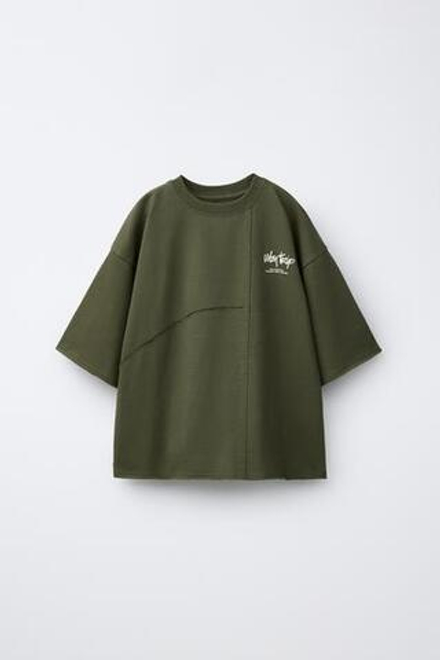 ZARА ФУТБОЛКА С ДЕКОРАТИВНЫМИ ШВАМИ, ХАКИ