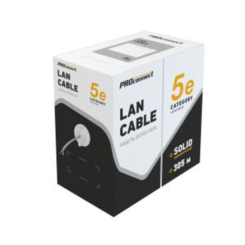 Кабель витая пара F/UTP, CAT 5, PVC, 4PR, 26AWG, внутренний, однопроволочный, серый, 305м PROconnect
