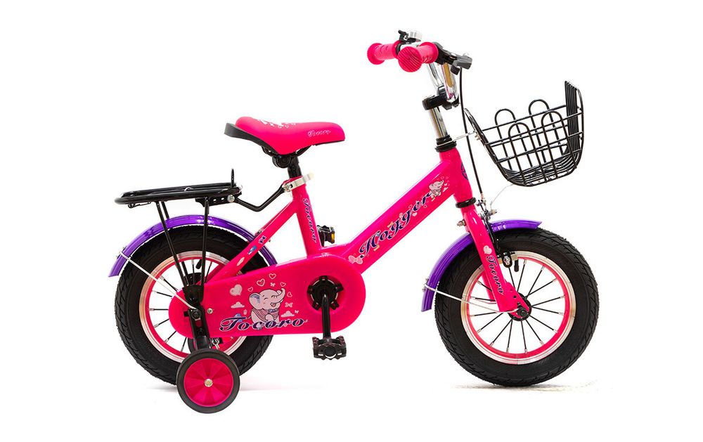 Велосипед 12 HOGGER TOCORO сталь ручной и ножной тормоз доп.колеса корзина розовый