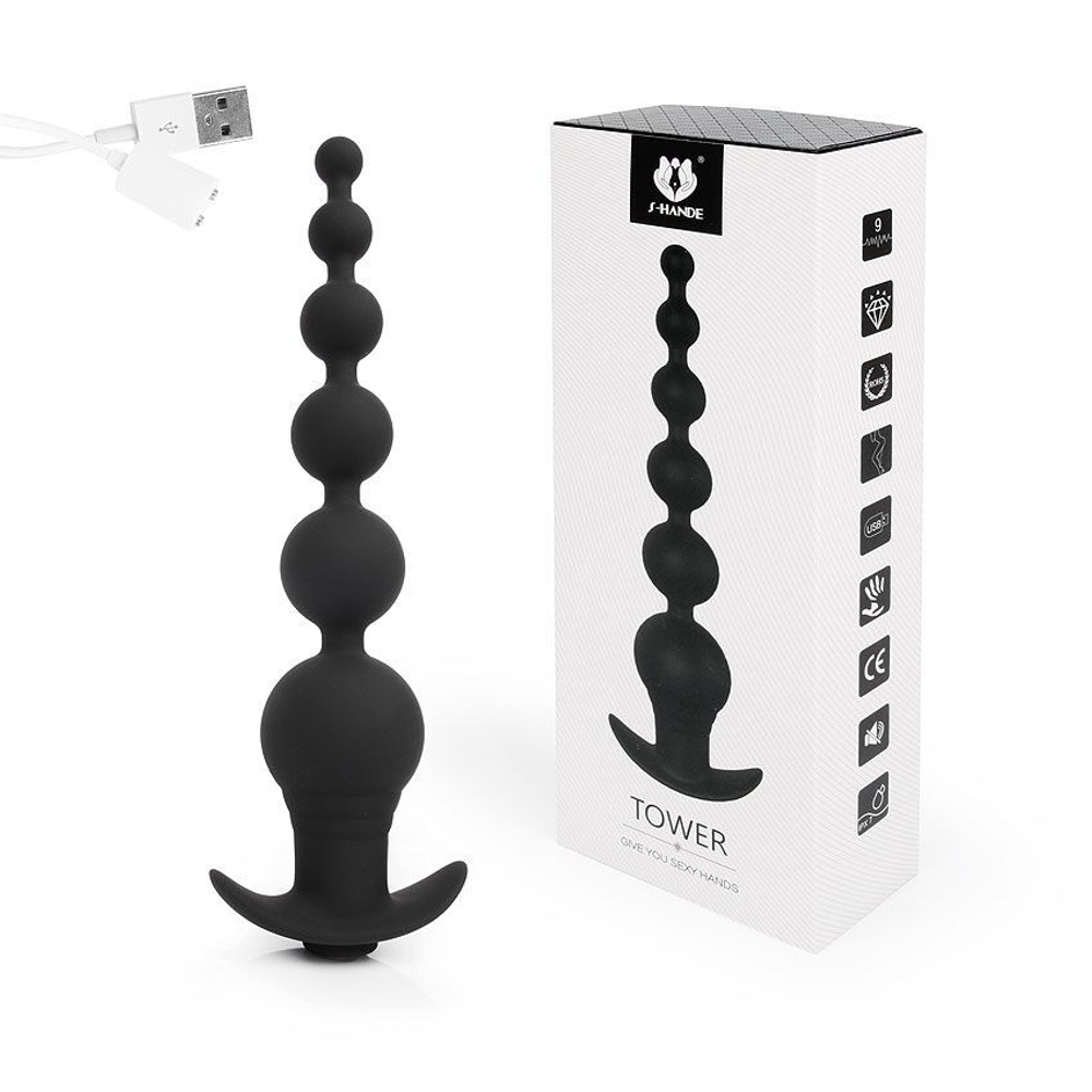 Черная анальная виброелочка TOWER с пультом ДУ - 20,7 см. (Цвет: черный)
