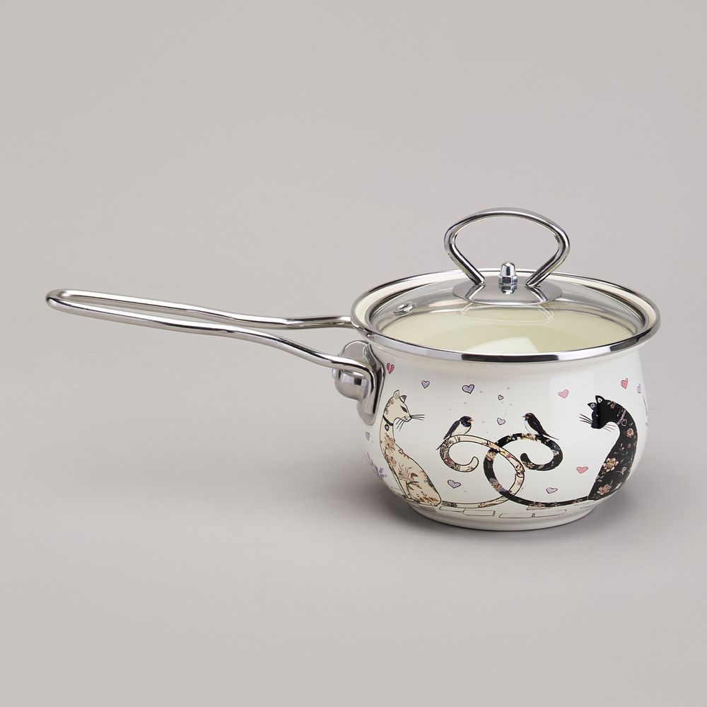 КОВШ ЭМАЛИРОВАННЫЙ СЕРИЯ "LAVENDER CATS" 0,9Л, ДИА 14 СМ