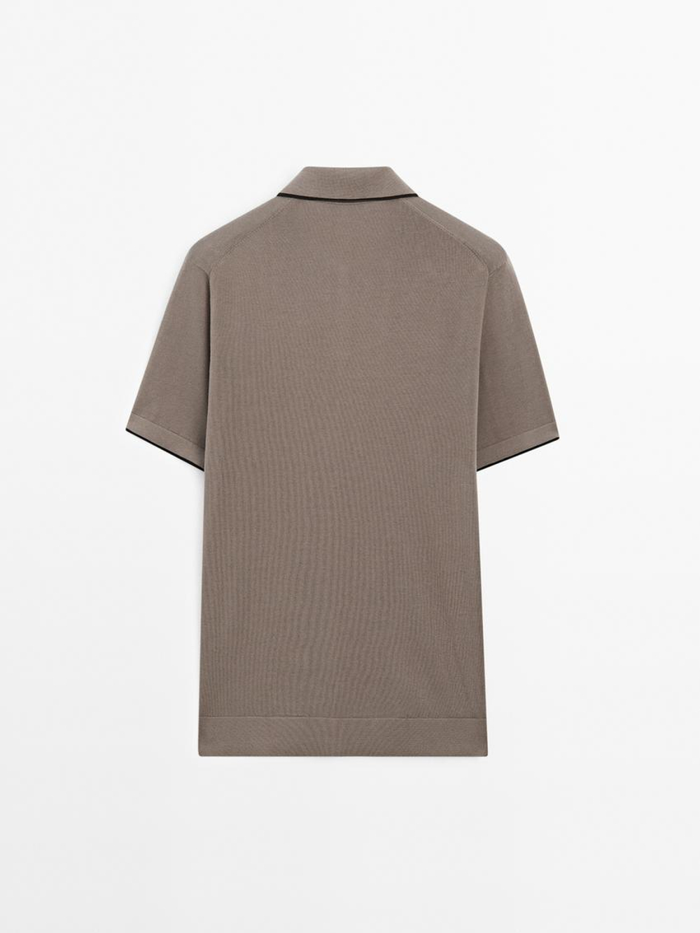 Massimo Dutti Поло с V-образным вырезом, кротово-коричневый