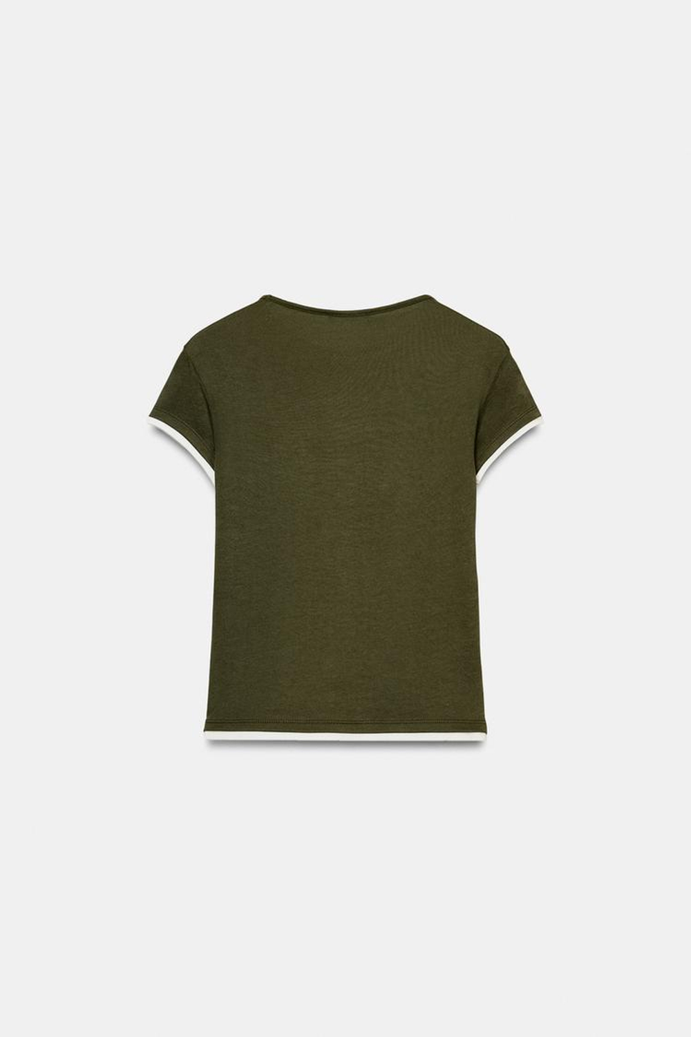 ZARA ФУТБОЛКА С КОНТРАСТНЫМИ ДЕТАЛЯМИ, ТЕМНЫЙ ХАКИ