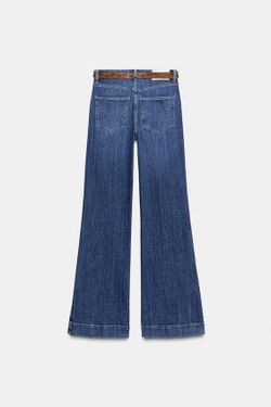 ZARA ДЖИНСЫ Z1975 КЛЕШ С ВЫСОКОЙ ПОСАДКОЙ И РЕМНЕМ, СИНИЙ