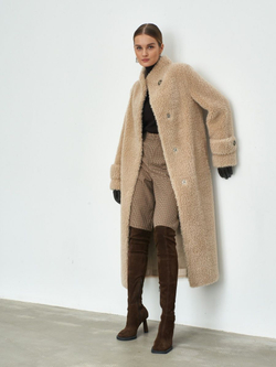 Искусственная зимняя эко шуба чебурашка, бежевая, Северина